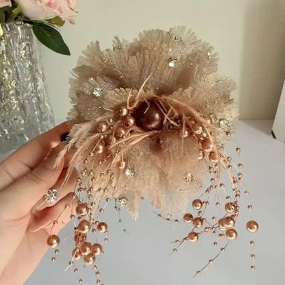Fashion Fairy Butterfly Feather Tassel Hair Claw Shark Clips Temperament Mesh Flower Claw Clip Women Headwear Hair Accessories