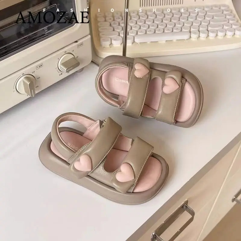 Children's Sandals Summer PU Leather Hook Loop Girls Sandal Breathable Soft Sole Kids Beach Shoes