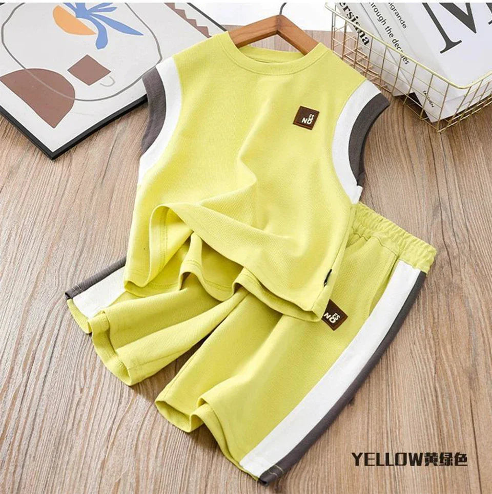 Toddler Kids Sleeveless Vest+Shorts 2PCS/Set Baby Boy Summer Casual Sport Outfit Fashion Children Clothing6-14Y