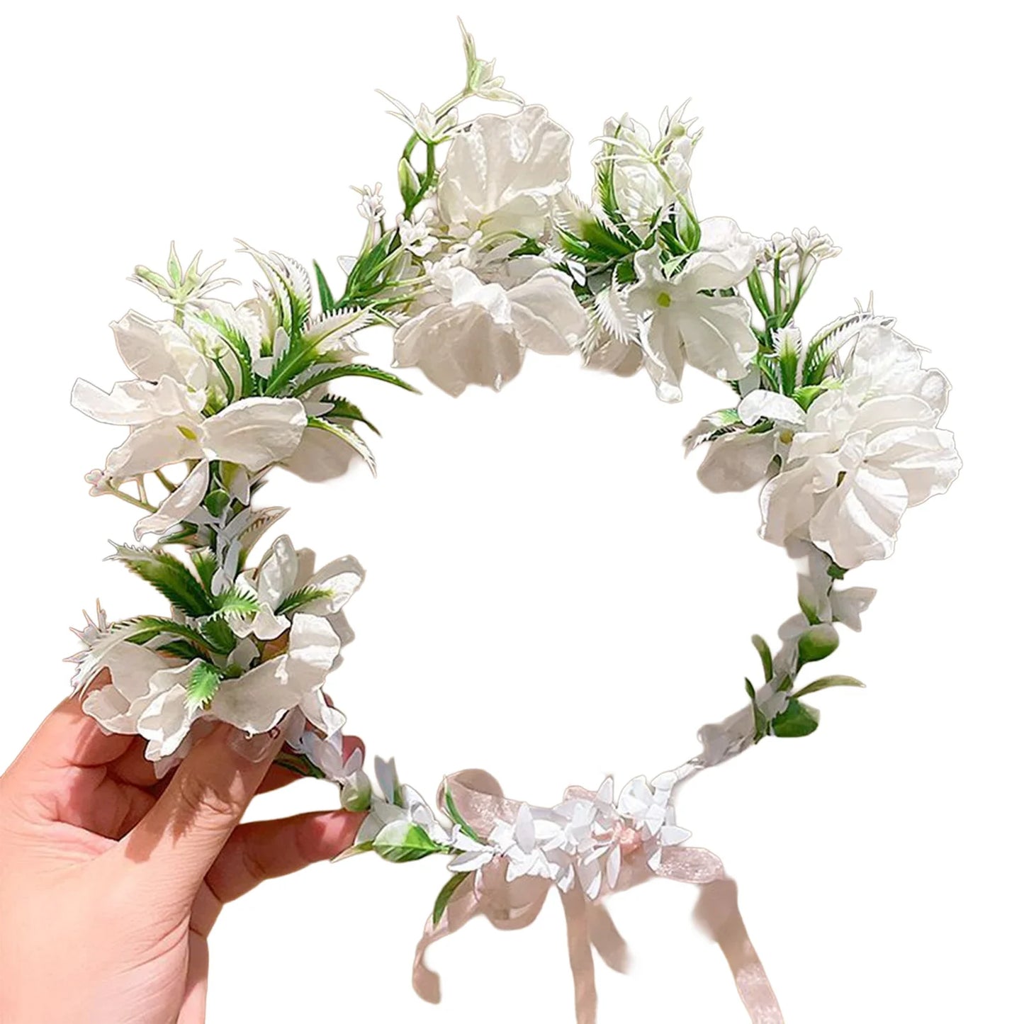 Boho Women's Flower Crown Forest Elf Fairy Floral Hair Hoop Handmade Simulation Ribbon Flower Headband Exquisite Hair Accessory