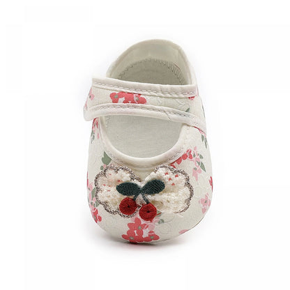 Baby Girls Moccasins Cute Cherry Decor Floral Print Soft Sole Flat Shoes Prewalker Anti-Slip First Walker Shoe
