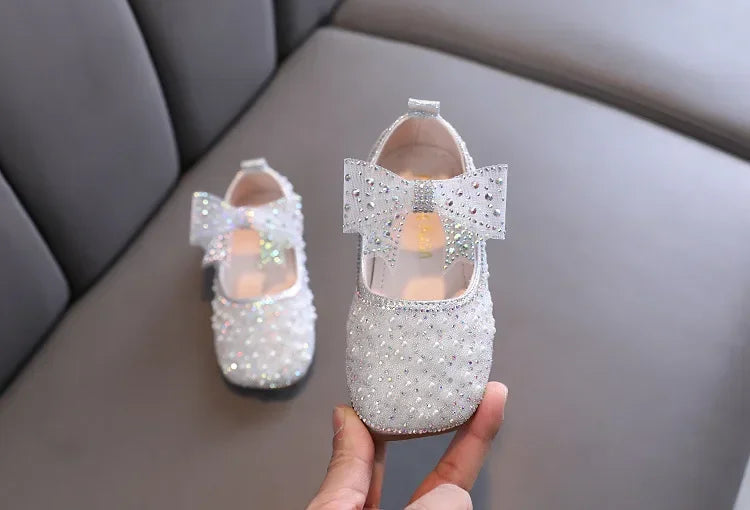 Fashion Children's Bow Rhinestone Sequin Kids Shoes Baby Party Student Flat Performance Shoes