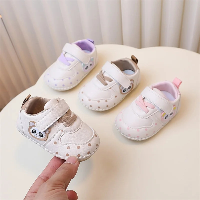 Baby Girls Synthetic Leather Flat Shoes Spring Autumn Anti-Slip Sole Cartoon Infant Shoes