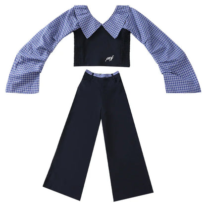 Children Girls Clothing Set Spring Autumn Plaid Long Sleeve Patchwork Shirts + Pants 2pcs School Kids Suit for Teen Girl Clothes