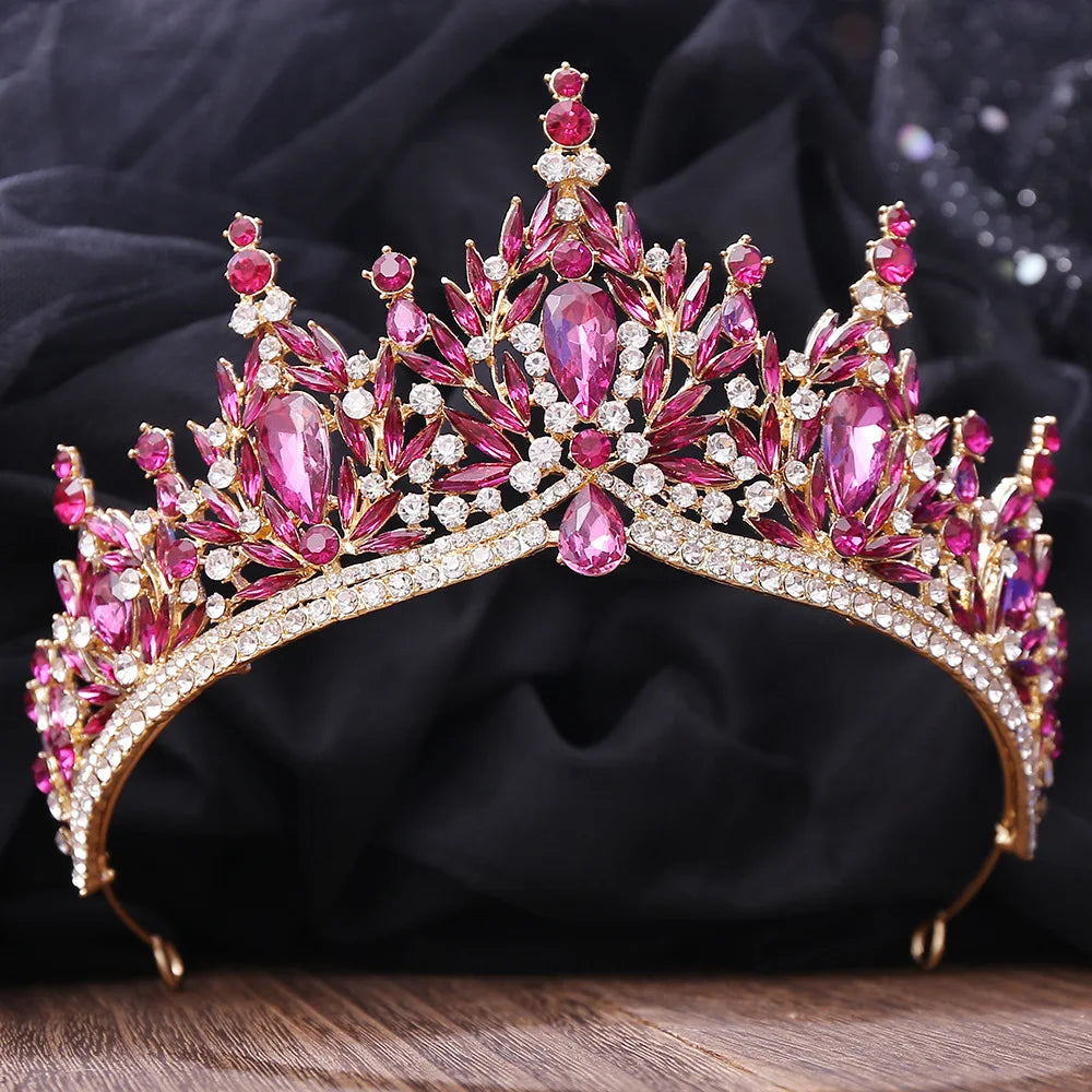 Luxury Big Water Drop Crystal Opal Tiara For Women Girls Wedding Bridal Birthday Party Crown Hair Dress Accessory