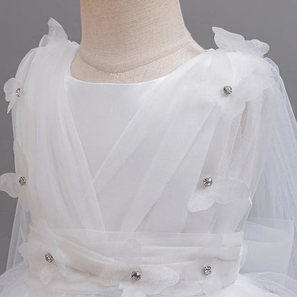 Girls White Pink Party Princess Dress Kids Girl Tailing Dresses for Wedding Birthday Ceremony Baby Girl Gown