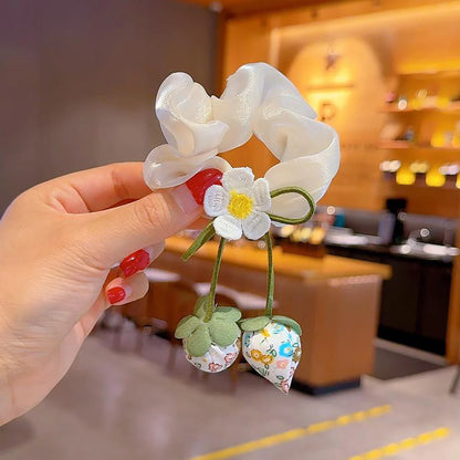 Sweet Flower Bow Princess Girl Hair Ropes Fairy Strawberry Pendant Rubber Bands Ponytail Meatball Heads Headwear Kids Headflower