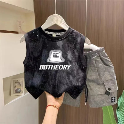 Children Boutique Summer Outfits 2025 New Boys Sleeveless Hat Letter T-Shirt And Pocket Shorts 2pcs Fashion Set Kid Sport Suit