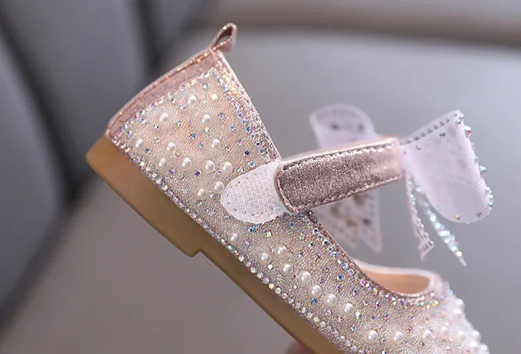 Fashion Children's Bow Rhinestone Sequin Kids Shoes Baby Party Student Flat Performance Shoes