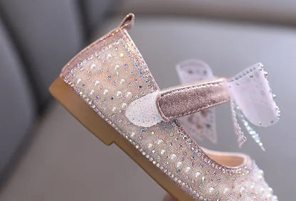 Fashion Children's Bow Rhinestone Sequin Kids Shoes Baby Party Student Flat Performance Shoes