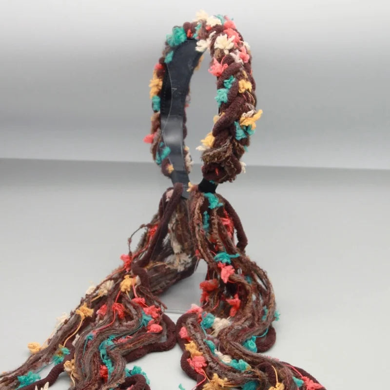 Chinese Tibetan Retro Faux Fur Meilard Colorful Long Tassel Ribbon Braid Hairband