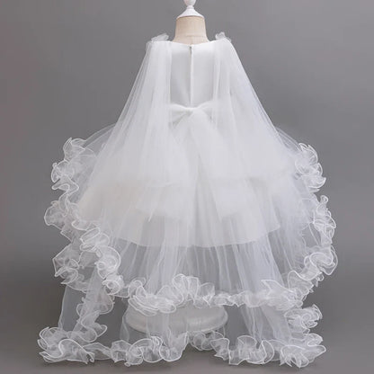 Girls White Pink Party Princess Dress Kids Girl Tailing Dresses for Wedding Birthday Ceremony Baby Girl Gown