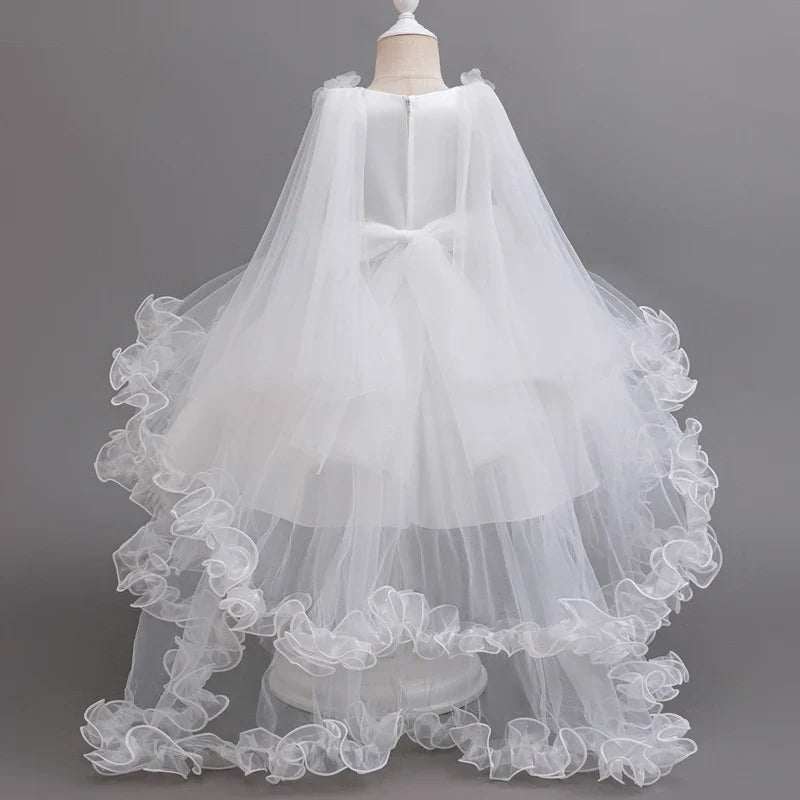 Girls White Pink Party Princess Dress Kids Girl Tailing Dresses for Wedding Birthday Ceremony Baby Girl Gown