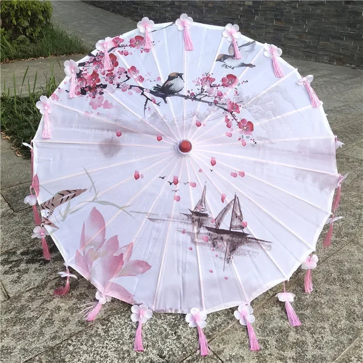 Women Umbrella Japanese Cherry Blossoms Tassel petal umbrella Chinese Style Oil Paper Umbrella