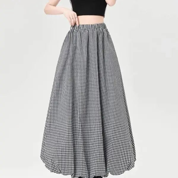 Skirt Autumn and Winter Four Seasons Show Thin Height Cake Black and White Plaid Dress