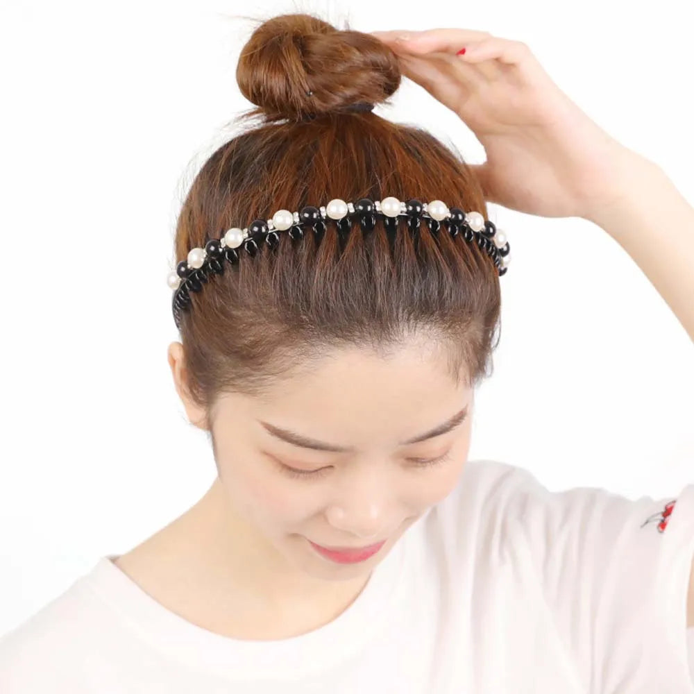 Wild Girls  Non-slip Rhinestone Toothed Pearl Headband Hair Band Hair Accessories Wash Face Hair Hoop