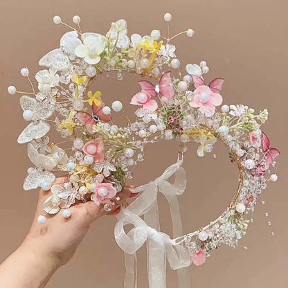 Butterfly Fairy Hair Hoop Beads Simulation Flower Flower Headdress Hair Ornaments Adjustable Wreath Headband