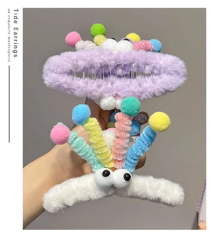 Clip Hair Accessory Thick Hair-Claw Clip Fluffy Plush Hairs Claw Clips for Girls Thick Hair Strong Hold Barrettes