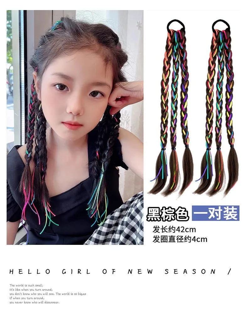 Children's boxing braids, wigs, headband, internet famous hot girls tie their hair, braids, rubber bands, girls' long hair, dirt