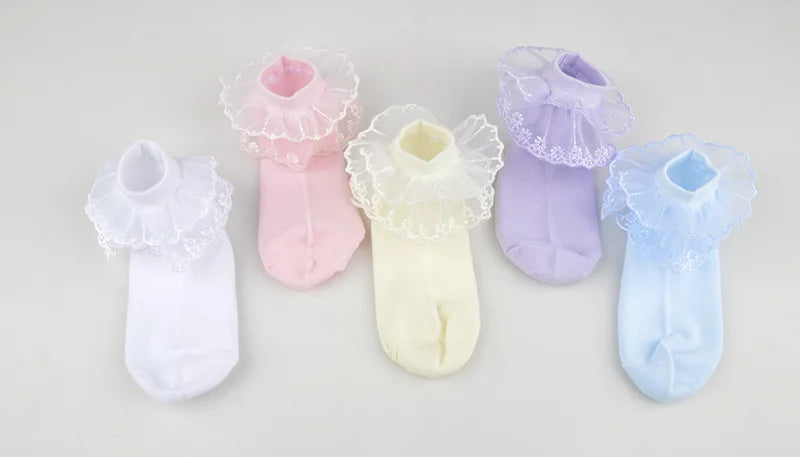 Pairs Cotton Lace Ruffle Princess Mesh Breathable Socks Children Ankle Short Sock White Pink Blue Baby Girls Kids Toddler