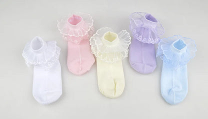 Pairs Cotton Lace Ruffle Princess Mesh Breathable Socks Children Ankle Short Sock White Pink Blue Baby Girls Kids Toddler