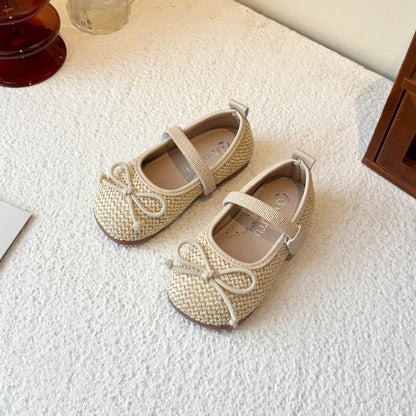 Baby Girls Summer New Style Bow Round Head Daily Kids Walking Shoes Cute Lightweight Comfortable One-piece Flat Loafer Size23-34