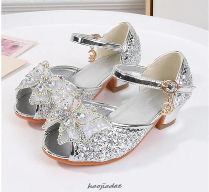 Summer High Heels Shoes for Girls Pageant Kids Sandals Child Mary Jane Shiny Princess Party Dress Up Shoes Purple Gold Pink Blue
