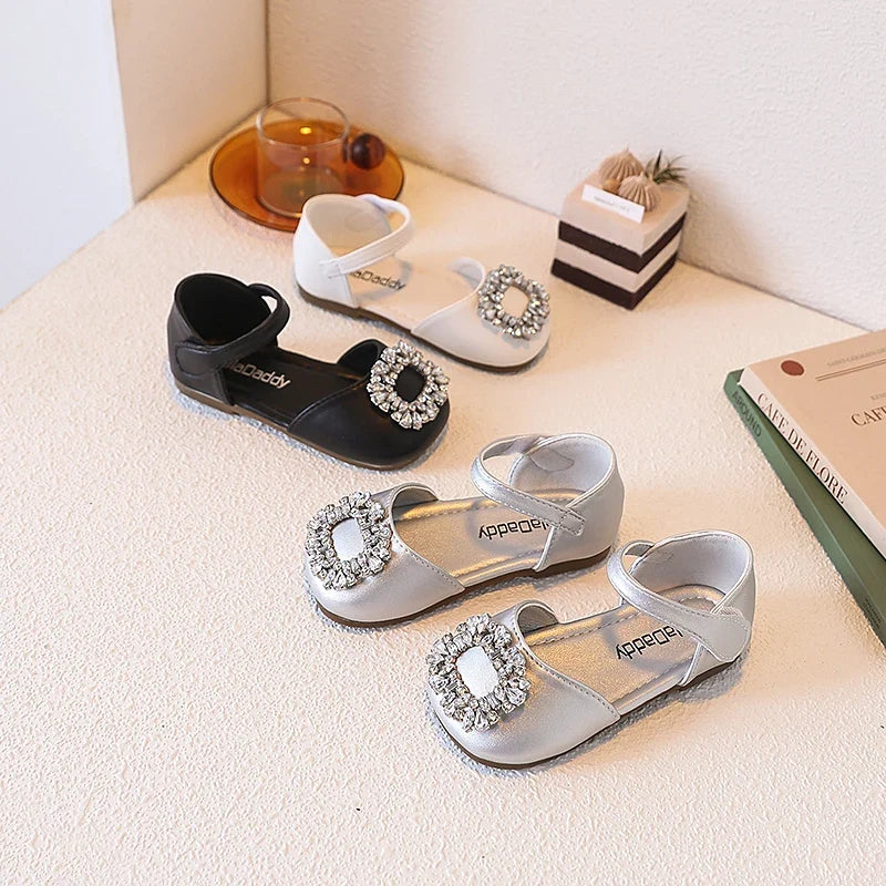 Fashion Causal Kids Party Dress Sandals Rhinestone Children's Ballet Flat Sandals Hook Loop