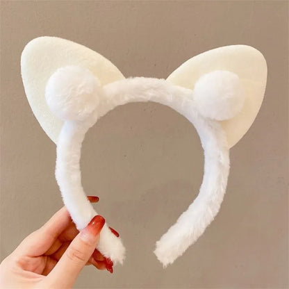 Hair Band Female Wash Face Cat Ears Headband Net Red Simple Cute Girl Heart Wide-brimmed Plush Hair Band Hairpin Head Jewelry