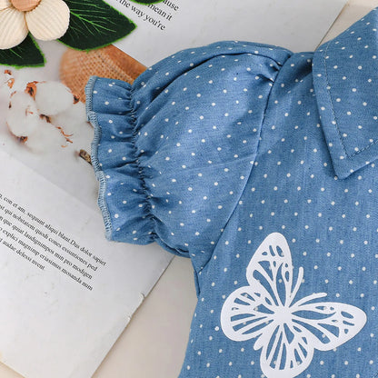 1-4Y Fashion Children Kids Girl 2Pcs Spring Outfit Butterfly Print Short Sleeve Tops+Suspender dress Set Outfit Kid Girl Clothes