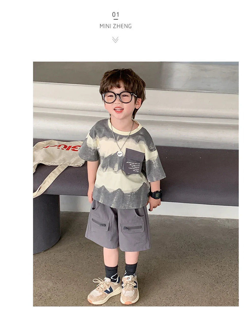Boys Summer Clothes Set Camouflage Short Sleeve T-shirt + Cargo Shorts 2PCS Kids Casual Streetwear Outfit Two-piece set