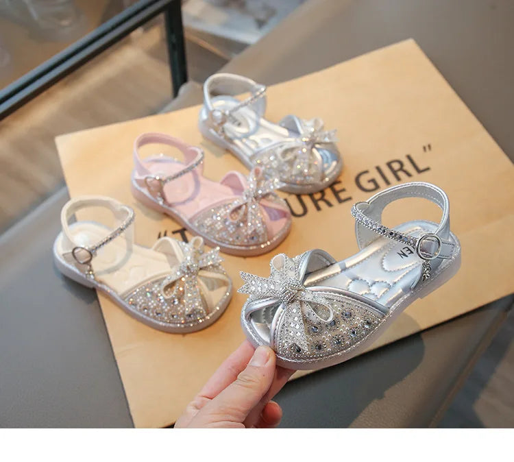 New Bow Princess Shoes Fashion Sequin Girls Shoes Allmatch Kid Shoes