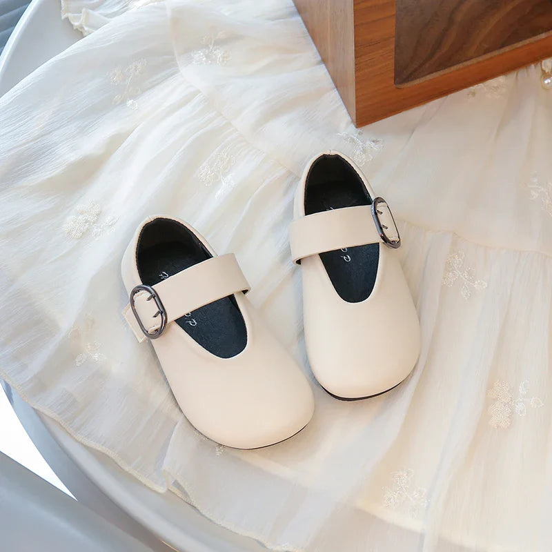 Girls' leather shoes spring new children's round toe flat fashion simple princess shoes single shoes