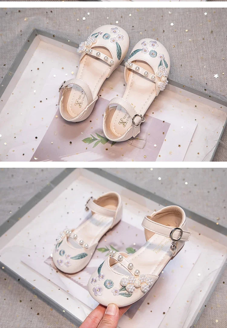 Summer Non-slip Sole Toddler Dance Flats with Beaded Princess Elegant Party Shoes