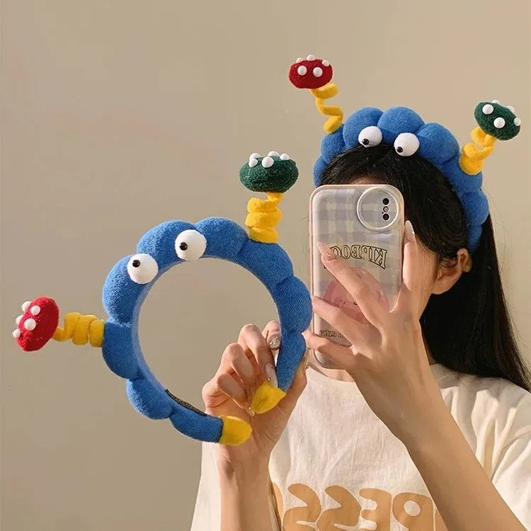 Cute Big Eyes Plush Hair Hoop for Girls Handmade High Top Headband for Face Washing Bath Skincare Fun Hair Accessories