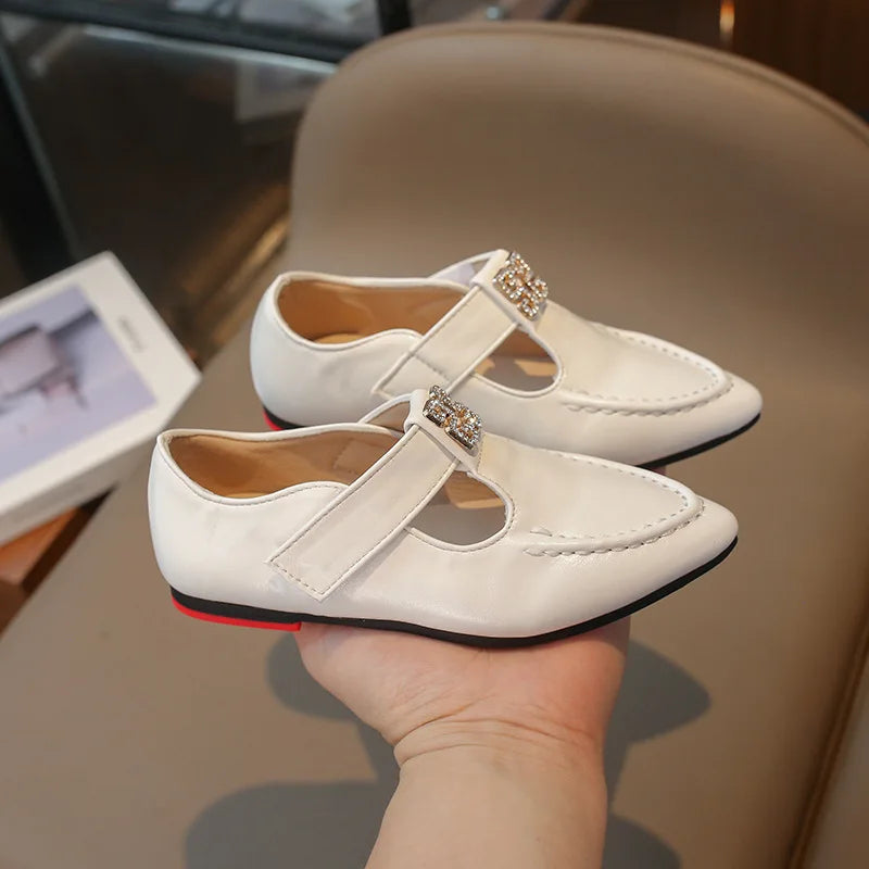 Fashion Girls' Shoes  Autumn New Kids Formal Pointed Leather Shoes Simple Versatile Girls' Rhinestone Casual Shoes Zapatos