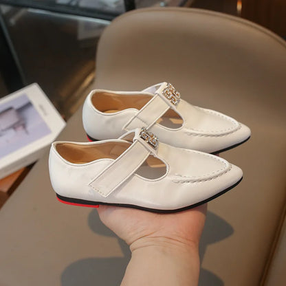 Fashion Girls' Shoes  Autumn New Kids Formal Pointed Leather Shoes Simple Versatile Girls' Rhinestone Casual Shoes Zapatos