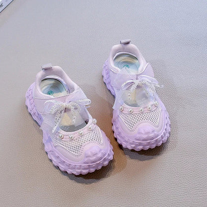 Summer Children School Running Sandals Sweet Breathable Girls Mesh Sports Sandals Non-slip Fashion Kids Princess Cut-outs Shoes