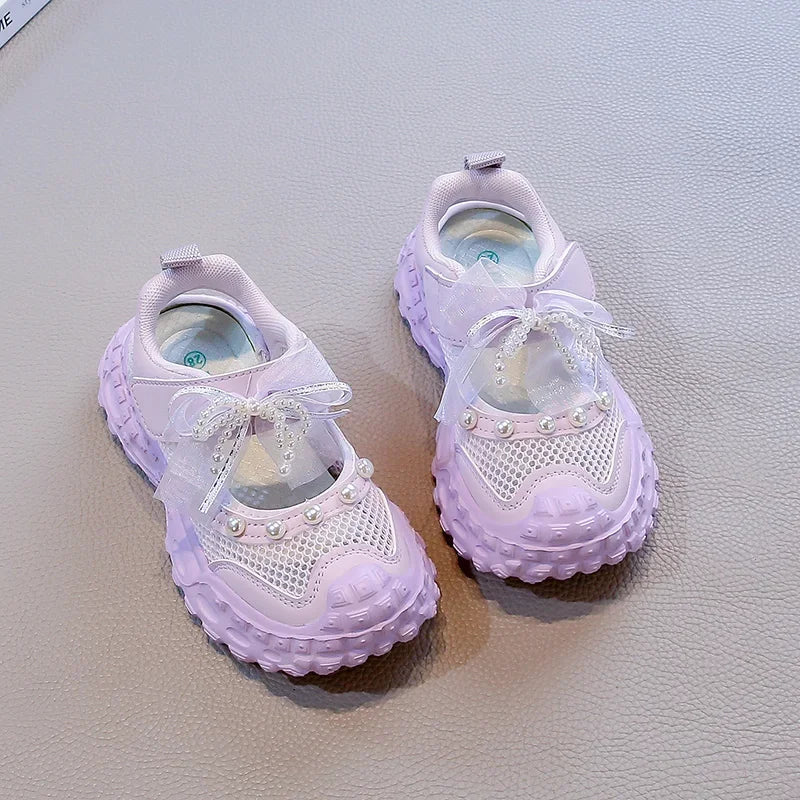 Summer Children School Running Sandals Sweet Breathable Girls Mesh Sports Sandals Non-slip Fashion Kids Princess Cut-outs Shoes