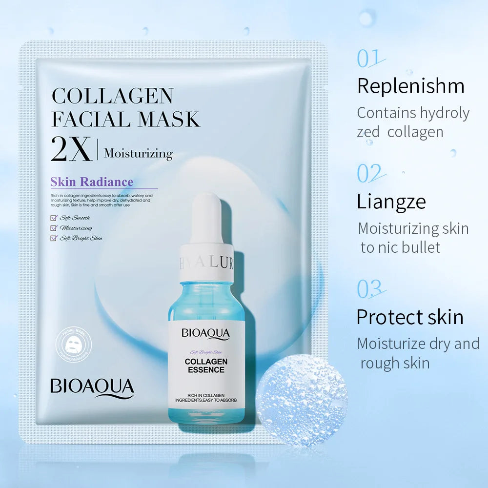 BIOAQUA Centella Collagen Face Mask Moisturizing Refreshing Sheet Masks Hyaluronic Acid Facial Mask Skin Care Products