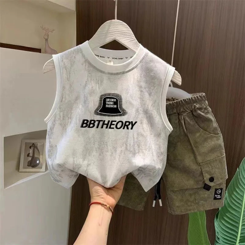 Children Boutique Summer Outfits 2025 New Boys Sleeveless Hat Letter T-Shirt And Pocket Shorts 2pcs Fashion Set Kid Sport Suit