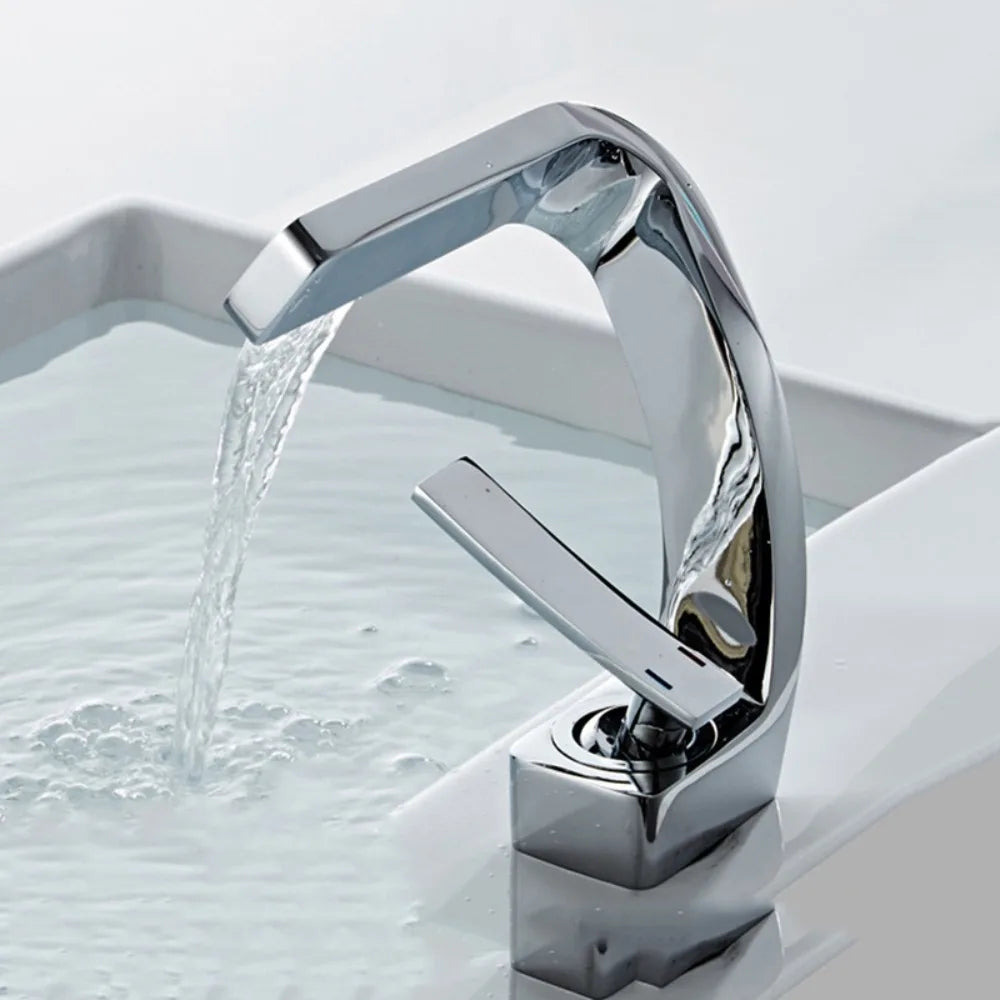 Matte Golden White Basin Faucet Black Chrome Brushed Gold Mixer Tap Hot Cold Water Single Handle Waterfall Tap Bathroom Use