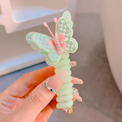 Cute Elastic Telephone Wire Line DIY Butterfly Hair Bundle Phone Cord Ponytail Holder Girls