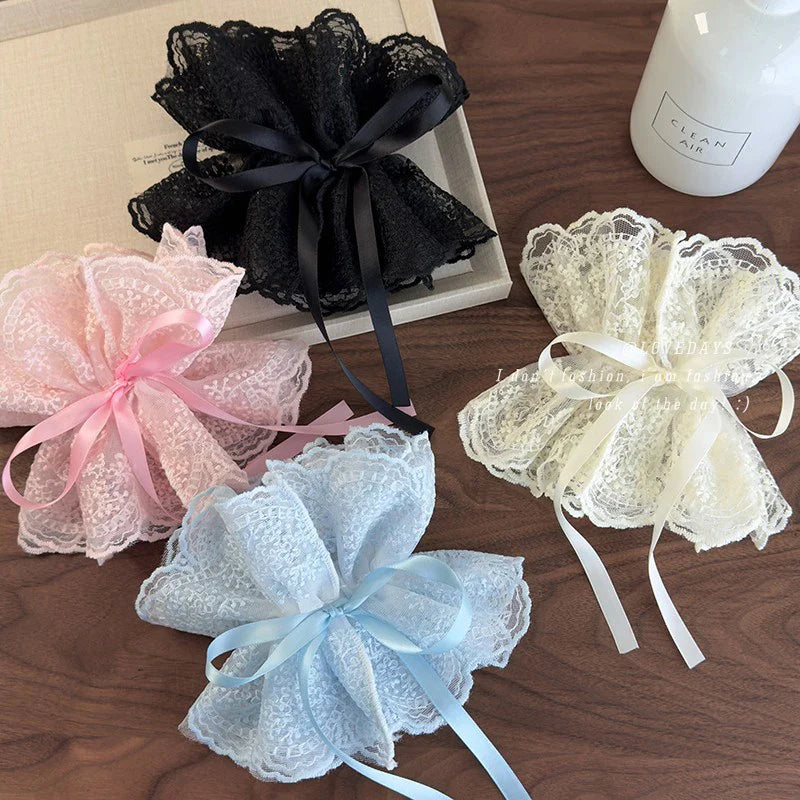 Sweet Drawstring Bow Lace Hair Scrunchies For Women Elastic Hair Bands Ponytail Holders Girl Hair Accessories