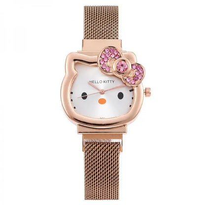 Hello Kitty Cartoon Watch Cute Student Fashion Watch Bow Decoration Quartz Wristwatch Girl Christmas Gift