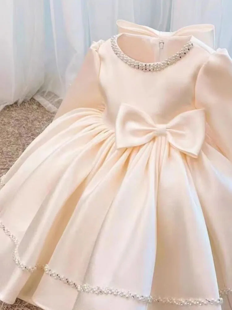 Wedding Bow Girl Dress Suitable for Girls  Dresses V-neck Long sheer Party Costume Carnival Costume