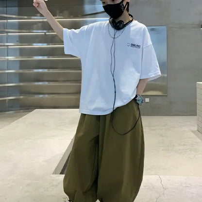 New Teenage Children's Clothing Big Boys Summer Cotton Set Summer Loose Boy Handsome T-shirt+ Lantern Pants Set Outfits