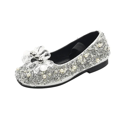 Children's Shoe for Girl Fashion Rhinestone Kids Leather Shoes Sequins Princess Ballet Slip-on Versatile Toddler Casual Shoes