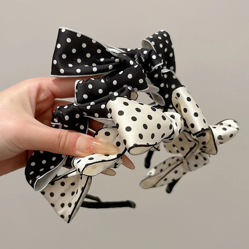 Korean Style Polka Dot Bow Headband – Double-Sided Hair Hoop, Elegant & Cute Hair Accessory for Women