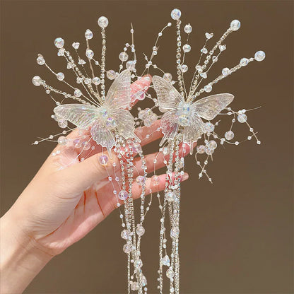 Fairy Bride Headdress BrideCourt Hair Ornament Crystal Butterfly Wings Headwe Lace Feather Fringe Hair Clip Wedding Accessories